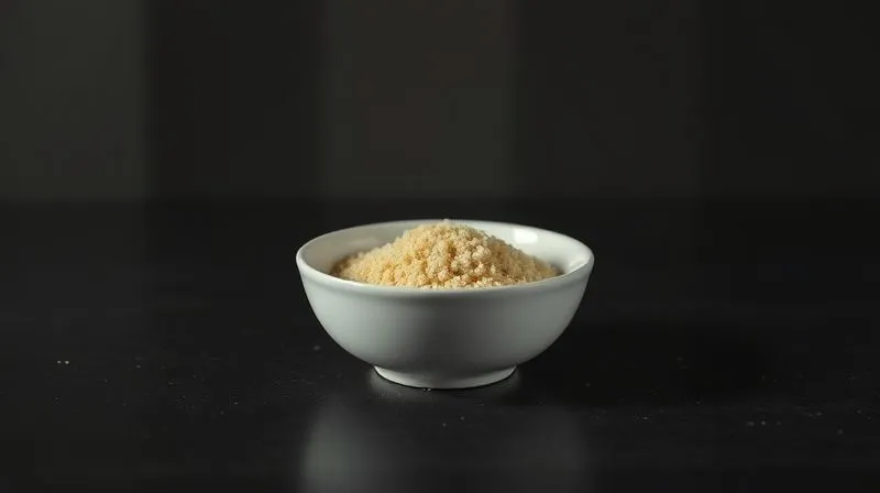 A professional, photorealistic image of a single, small, uninspired bowl of plain bulgur, looking sparse and unappetizing, placed on a dark, empty table. The lighting is dim and casts long, melancholic shadows, symbolizing a common mistake in dieting – insufficient and unsatisfying meals. Sharp focus on the meager bowl, depth of field blurring the desolate background. 8K hyper-detailed, shot on a high-end DSLR.