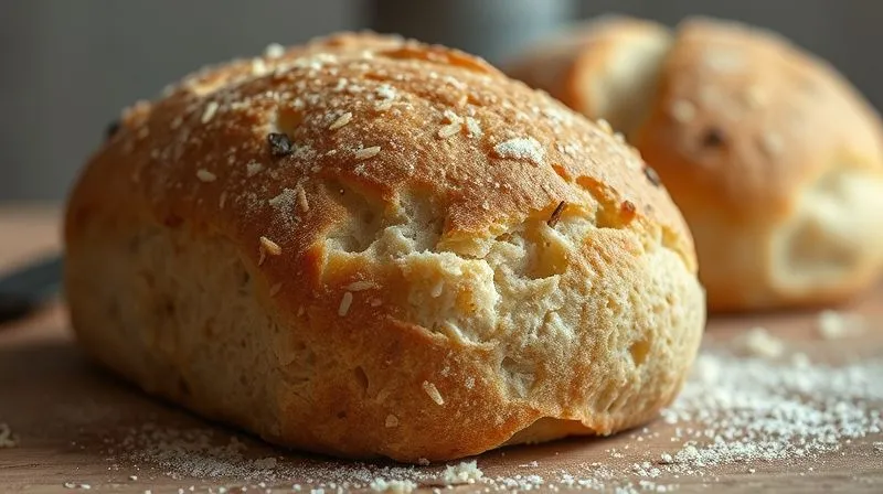 A photorealistic, professional photography, 8K, cinematic lighting, sharp focus, depth of field, shot on a high-end DSLR, close-up of a dense, under-risen, and crumbly rice bread loaf, symbolizing common baking failures, contrasting with a perfectly risen loaf in the background. The mood is slightly melancholic but educational.