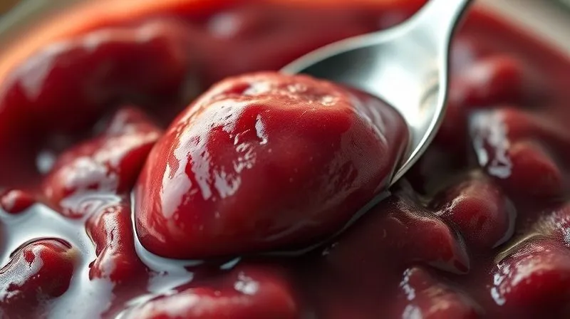Photorealistic, professional photography, 8K, cinematic lighting, sharp focus, depth of field, shot on a high-end DSLR. A close-up of an unappetizing, heavy-looking gluten-free fruit dessert, with a dull color palette and dense texture, evoking a sense of disappointment and lack of freshness. A single spoon barely penetrates the surface, highlighting its undesirable consistency.