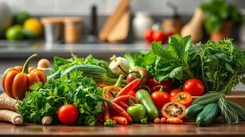 Photorealistic, professional photography, 8K, cinematic lighting, sharp focus, depth of field, shot on a high-end DSLR image of a kitchen counter with various fresh, healthy spices and herbs neatly arranged, suggesting organized and flavorful cooking.