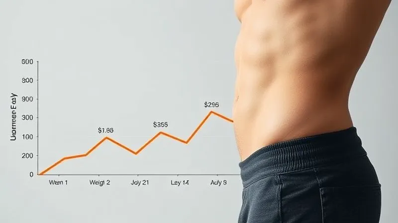 A professional, clean infographic showing a person tracking their weight loss journey on a chart, with key metrics like weight, body fat percentage, and activity levels. The chart shows a positive downward trend, with small adjustments noted. Cinematic lighting, sharp focus, 8K, shot on a high-end DSLR.