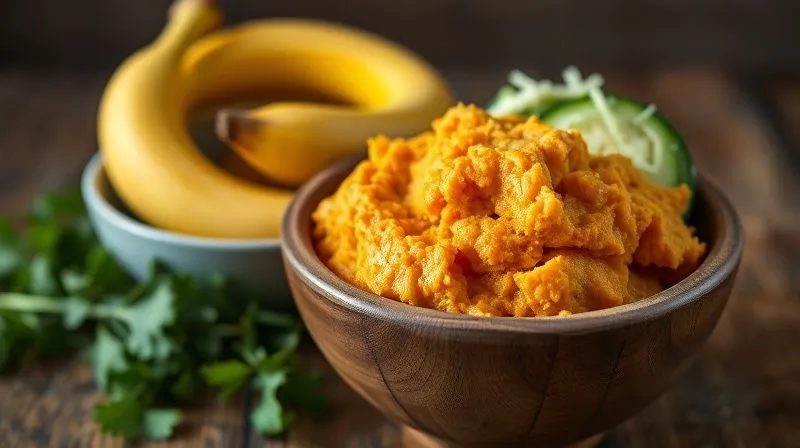 Photorealistic, professional photography, 8K, cinematic lighting, sharp focus, depth of field, shot on a high-end DSLR. A vibrant, rustic wooden bowl filled with freshly pureed pumpkin, next to it a bowl of ripe mashed bananas, and grated zucchini. The ingredients are brightly lit, emphasizing their natural colors and textures, ready to be incorporated into a healthy baking recipe. The scene evokes freshness and natural moisture sources.
