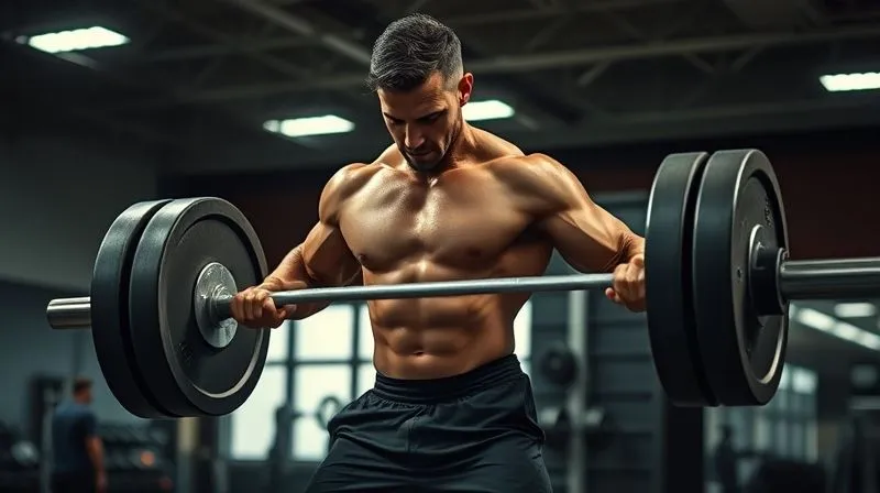Photorealistic image of a person performing a deadlift with proper form in a well-lit gym, sharp focus on the muscles engaged, cinematic lighting, 8K, professional photography, depth of field blurring the background. Emphasizing strength and effort.