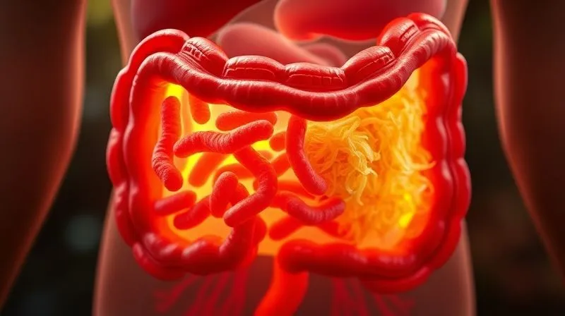 photorealistic, professional photography, 8K, cinematic lighting, sharp focus, depth of field, shot on a high-end DSLR. A stylized illustration of a healthy gut with beneficial bacteria, contrasted with a slightly inflamed gut. The healthy gut is vibrant and colorful, while the inflamed one shows subtle signs of discomfort, with a light green color representing sauerkraut.