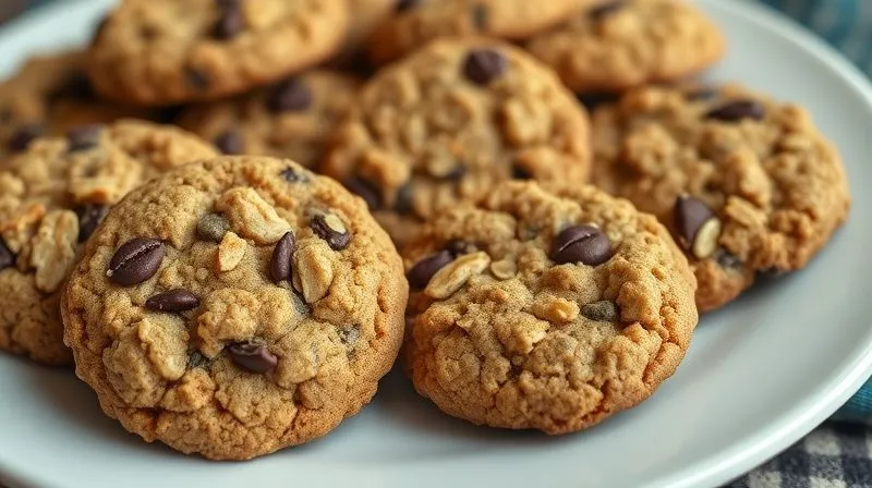 A photorealistic, professional photography of a single, perfectly portioned oatmeal cookie next to a plate overflowing with similar cookies, emphasizing the contrast in portion sizes. Cinematic lighting, sharp focus on the single cookie, 8K hyper-detailed, shot on a high-end DSLR.