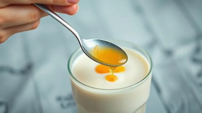 Photorealistic, professional photography of a hand holding a spoon with honey dripping into a yogurt smoothie, with a small, subtle overlay chart showing a sharp spike in blood sugar levels. Cinematic lighting, sharp focus on the spoon and smoothie, depth of field, 8K hyper-detailed, shot on a high-end DSLR.