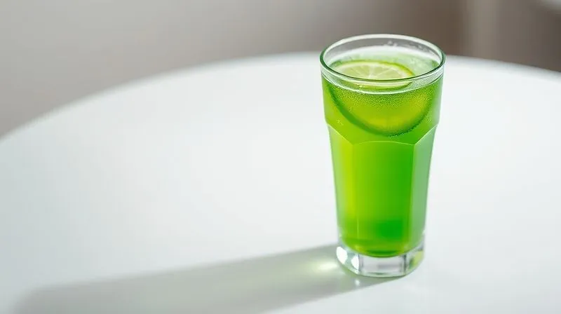 A photorealistic image of a single, vibrant green cucumber juice glass on a minimalist white table, with a subtle, almost ethereal glow, emphasizing its natural purity but also hinting at its limited standalone power. Cinematic lighting, sharp focus, depth of field, 8K hyper-detailed, shot on a high-end DSLR.