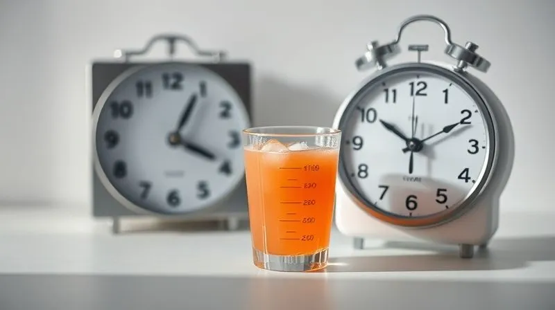 A photorealistic, professional photography, 8K, cinematic lighting, sharp focus, depth of field, shot on a high-end DSLR, showing a minimalist scene with a small, carefully measured glass of grapefruit juice next to a calendar marking specific times, symbolizing controlled and mindful consumption.