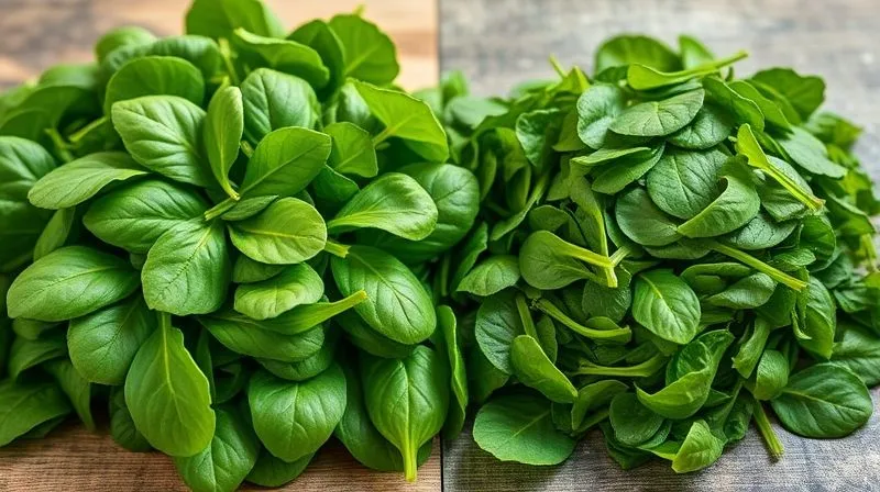 Photorealistic, professional photography, 8K image showing a clear contrast: on the left, a vibrant pile of fresh, crisp spinach leaves, perfectly green and inviting; on the right, a small, sad, overcooked, watery pile of brownish-green spinach, looking unappetizing. Cinematic lighting, sharp focus on both piles, depth of field blurring the background. Shot on a high-end DSLR, emphasizing the difference in quality and appeal.