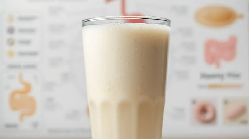 A macro shot of a glass of skimmed kefir, showing its creamy texture and small bubbles, with a blurred background of a digestive system diagram, photorealistic, professional photography, 8K, cinematic lighting, sharp focus, depth of field, shot on a high-end DSLR.