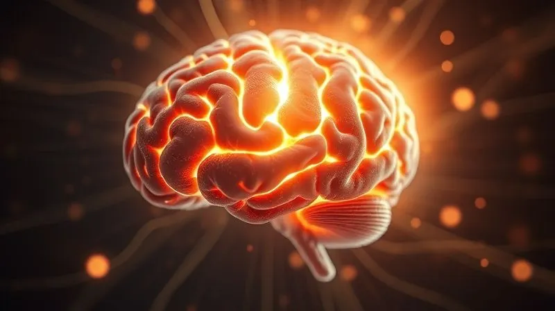 A photorealistic, abstract representation of a human brain glowing with focused energy, surrounded by subtle, swirling patterns of light, suggesting enhanced cognitive function and clarity. Professional photography, 8K, cinematic lighting, sharp focus, depth of field.