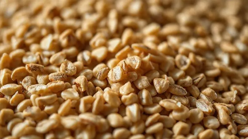 A close-up, photorealistic shot of raw buckwheat groats, with a single grain highlighted, showing its unique texture and natural beauty, cinematic lighting, sharp focus, depth of field, shot on a high-end DSLR, 8K hyper-detailed.