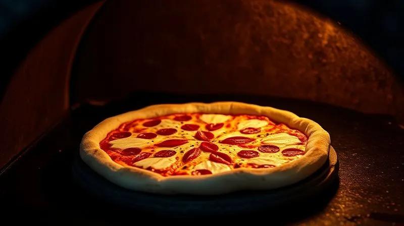 photorealistic, professional photography, 8K, cinematic lighting, sharp focus, depth of field, shot on a high-end DSLR. A hot pizza stone inside a dark, intensely hot oven, with a gluten-free pizza just beginning to bake, the edges of the crust visibly puffing and browning, conveying intense heat and the start of the crisping process.