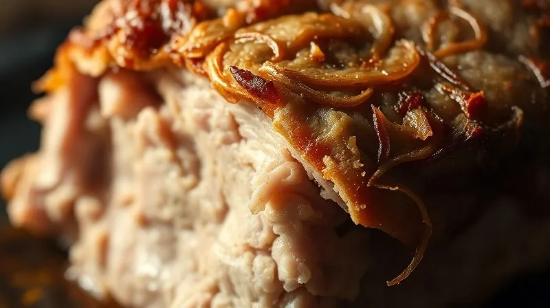 Photorealistic close-up of a dry, overcooked piece of turkey meat, visually emphasizing its tough, stringy texture and lack of moisture, with a slightly desaturated color palette to convey a sense of disappointment. Shot on a high-end DSLR with sharp focus on the meat, shallow depth of field, cinematic lighting creating harsh shadows, 8K hyper-detailed.