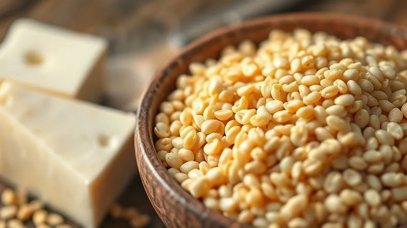 A close-up, photorealistic image of a bowl of cooked buckwheat groats next to a bowl of creamy cottage cheese, with a subtle steam rising, conveying warmth and nutrition. Cinematic lighting highlights the textures, 8K, sharp focus, depth of field, shot on a high-end DSLR.