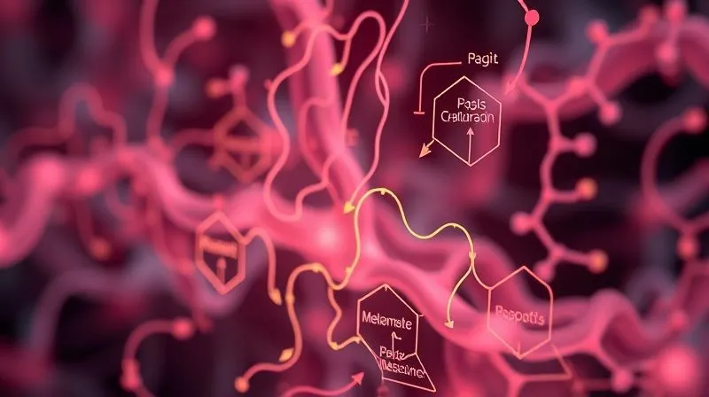 Photorealistic image of a subtle, intricate biological process diagram with arrows showing metabolic pathways, rendered in soft, scientific lighting, 8K, sharp focus.