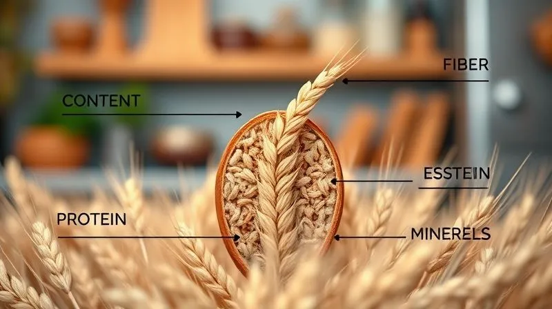A photorealistic, professional photography, 8K, cinematic lighting, sharp focus, depth of field, shot on a high-end DSLR, showing a vibrant cross-section of a barley grain, with stylized labels pointing to its high fiber content, protein, and essential minerals. The background is a soft, warm bokeh of a healthy kitchen environment, emphasizing nourishment and scientific accuracy.