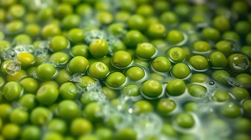 A close-up shot of vibrant green beans being blanched in boiling water, with steam rising gracefully. The focus is on the beans' intense color and slight bubbling, professional photography, 8K, cinematic lighting, sharp focus, depth of field.