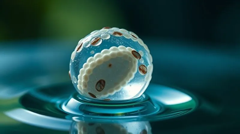 A photorealistic close-up of a single chia seed absorbing water and expanding into a gel-like substance, macro photography, 8K, cinematic lighting, sharp focus on the expanding seed, depth of field blurring the background, shot on a high-end DSLR.