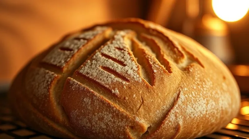 A close-up, photorealistic image of a perfectly baked whole-grain fitness bread with a golden-brown, crispy crust, showing intricate scoring marks, just pulled from a hot oven, with soft steam rising. The background is a slightly blurred, warm kitchen environment. professional photography, 8K, cinematic lighting, sharp focus, depth of field, shot on a high-end DSLR.