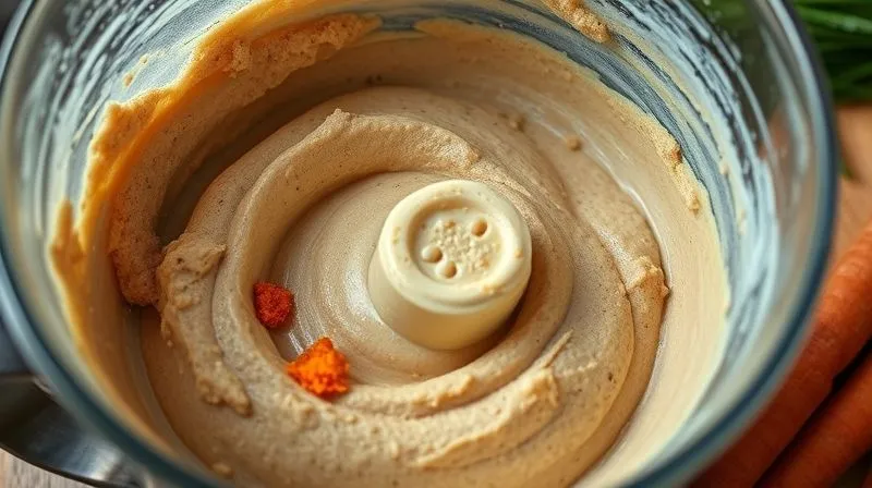 A close-up, photorealistic, professional photography, 8K, cinematic lighting image of a raw, unbaked gluten-free carrot cake batter in a mixing bowl, showing the texture and ingredients like grated carrots, nuts, and spices, sharp focus, depth of field. Shot on a high-end DSLR.