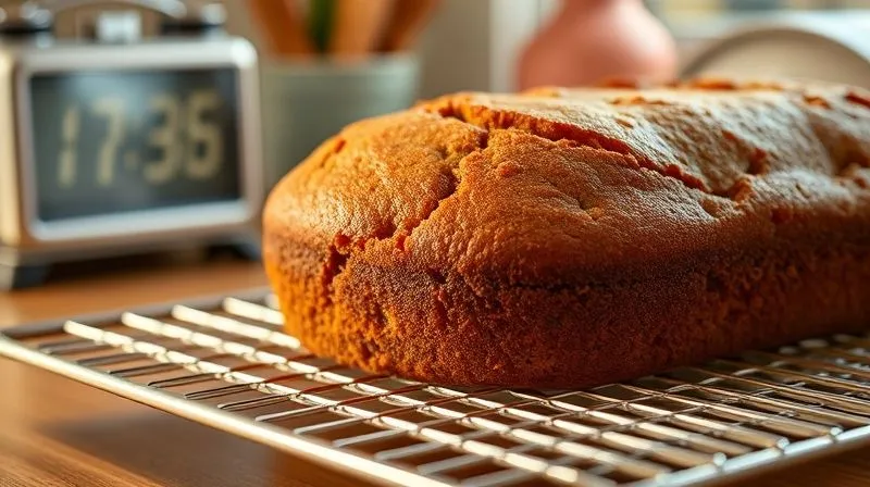 A photorealistic image of a perfectly baked, golden-brown gluten-free low-calorie carrot cake cooling on a wire rack, steam gently rising, with a kitchen timer in the background, cinematic lighting, sharp focus, depth of field. Shot on a high-end DSLR.
