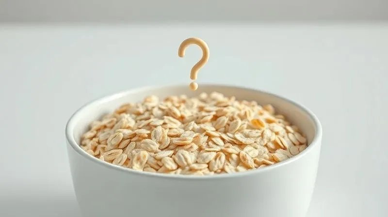 A photorealistic image of a bowl of plain oatmeal, with a subtle, almost invisible question mark hovering above it, cinematic lighting highlighting the texture of the oats, set against a clean, minimalist background, 8K, sharp focus, depth of field.