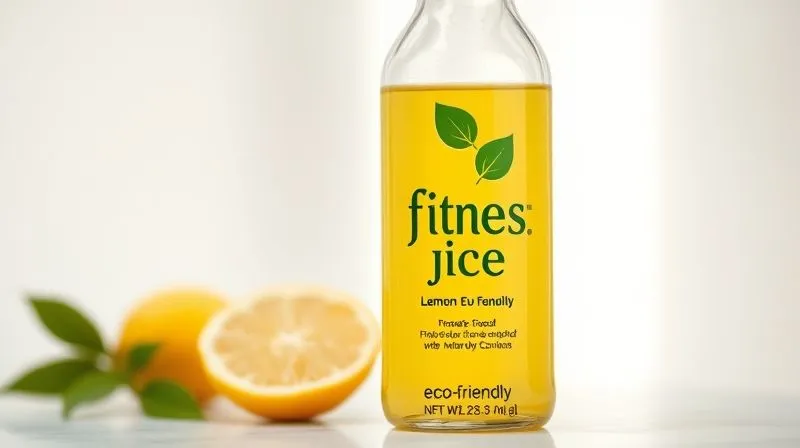 A close-up, photorealistic shot of an elegantly designed, eco-friendly bottle of fitness lemon juice, featuring subtle branding and a vibrant yellow hue. The background is a clean, minimalist design, with soft, natural light highlighting the product's freshness. Sharp focus on the bottle, depth of field. 8K hyper-detailed, professional photography, shot on a high-end DSLR. Evokes premium quality and sustainability.