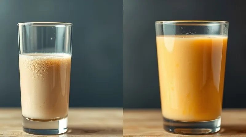 A photorealistic image of a transparent glass, half-filled with a watery, bland-looking smoothie, contrasted with a vibrant, thick, creamy smoothie in another glass, symbolizing the difference between empty calories and nutrient density. Cinematic lighting, sharp focus.