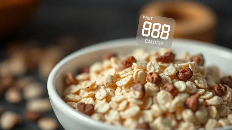 Photorealistic image of a beautiful bowl of oatmeal with a small, subtle calorie counter icon hovering above it, cinematic lighting, sharp focus, depth of field, 8K hyper-detailed.