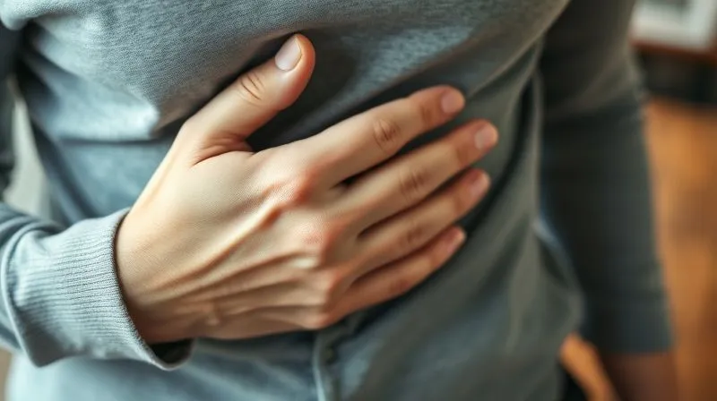 A metaphorical photorealistic image depicting a person's hand gently placed on their stomach, looking thoughtful after a meal, with a blurred background of a healthy breakfast bowl. The image conveys a sense of introspection and listening to one's body. Cinematic lighting, sharp focus on the hand and facial expression, depth of field, 8K hyper-detailed, shot on a high-end DSLR.