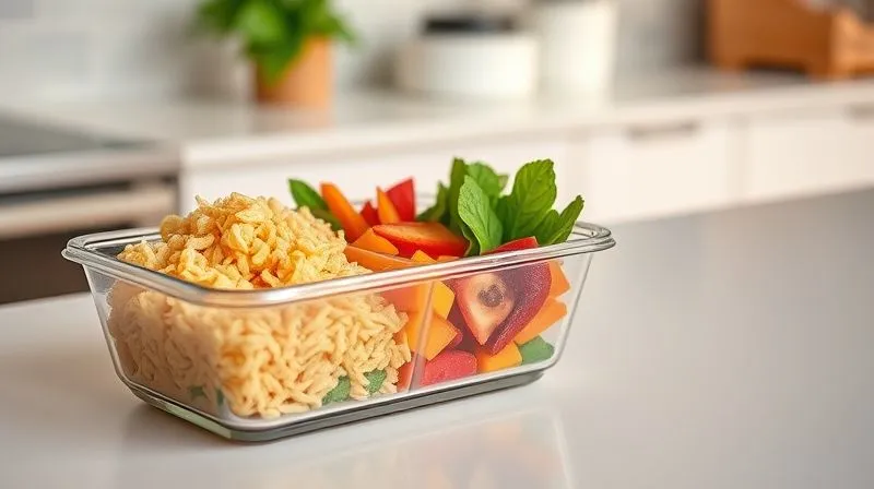 photorealistic, professional photography, 8K, cinematic lighting, sharp focus, depth of field, shot on a high-end DSLR, a meticulously organized bento box style lunchbox with multiple compartments, containing vibrant kasza in one section, perfectly blanched colorful vegetables in another, and a small, sealed container of dressing. The lunchbox is made of high-quality, transparent glass, showcasing the fresh ingredients. It sits on a clean, minimalist kitchen counter with soft, natural light.