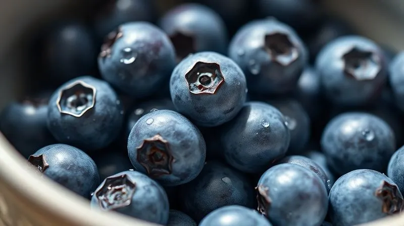 photorealistic, professional photography, 8K, cinematic lighting, sharp focus, depth of field, shot on a high-end DSLR, a close-up of fresh, ripe blueberries glistening with water droplets in a ceramic bowl, with a soft, natural light.