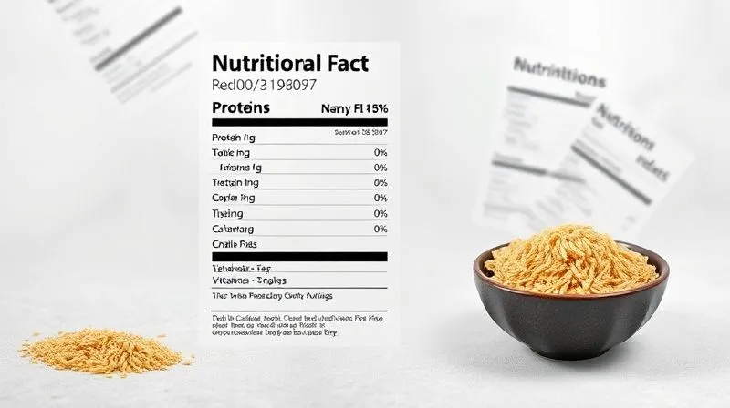 Photorealistic, professional photography of a detailed nutritional fact panel for millet, with key nutrients like protein, fiber, vitamins, and minerals highlighted. The panel is displayed on a clean, minimalist background, with a small bowl of cooked millet in the corner, cinematic lighting, sharp focus, depth of field, 8K, shot on a high-end DSLR.