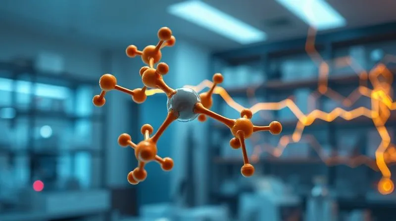 Photorealistic image of a molecular structure of gingerol, with abstract glowing lines representing metabolic pathways, in a clean, scientific lab setting. Cinematic lighting, sharp focus, 8K hyper-detailed, professional photography, shot on a high-end DSLR.