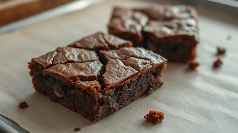 Photorealistic close-up of a cracked, dry protein brownie on a baking sheet, next to a perfectly moist, fudgy one. Cinematic lighting, sharp focus, 8K, shot on a high-end DSLR, emphasizing the contrast in texture.