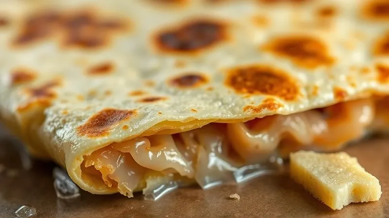 A close-up photorealistic image of a cross-section of a soggy tortilla wrap, showing visible moisture saturation and loss of texture, contrasted with a small, dry, crisp piece of tortilla next to it. Cinematic lighting, sharp focus on the soggy texture, depth of field. 8K hyper-detailed.